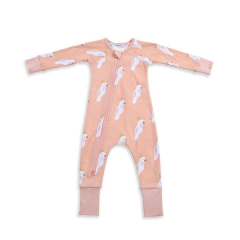 Cockatoo Party Long Sleeve Bodysuit - Peach